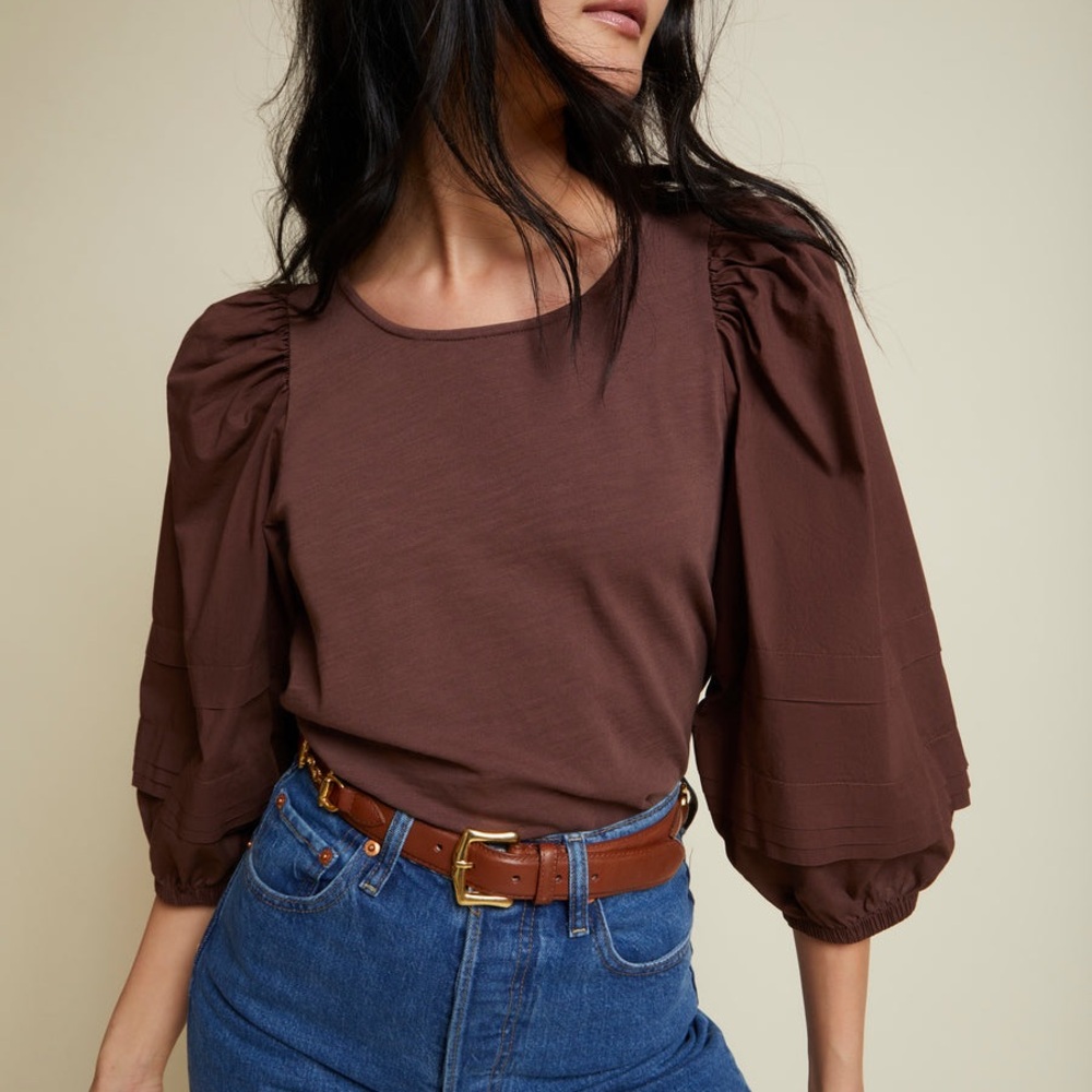 Nation LTD Gracie Pintuck Combo Tee in Pinot Noir